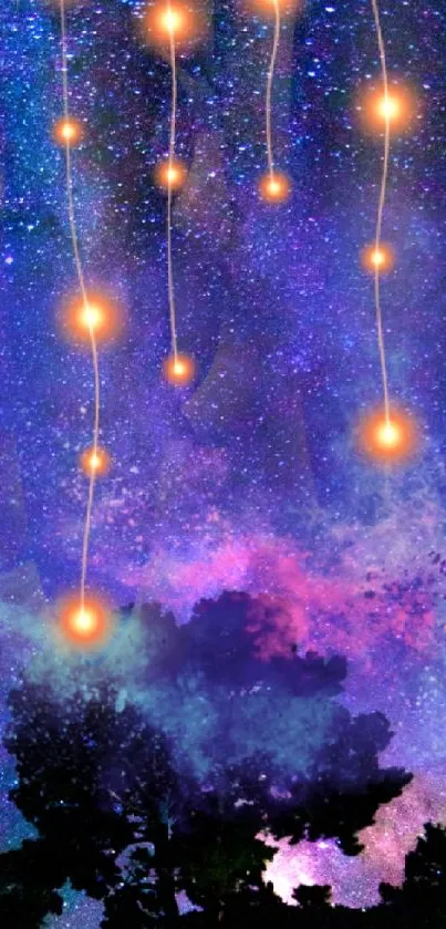 Mobile wallpaper with starlit galaxy and glowing stars.