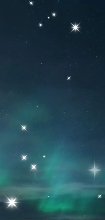 Starlit night sky wallpaper with stars and aurora hues.