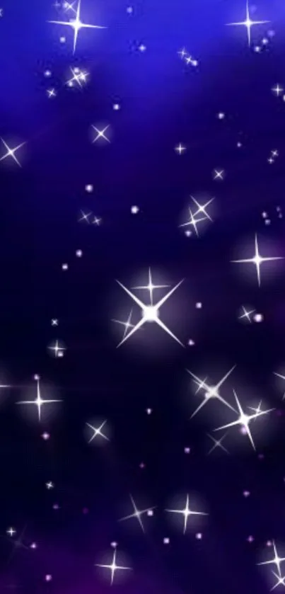 Starlit night sky wallpaper with purple background and twinkling stars.