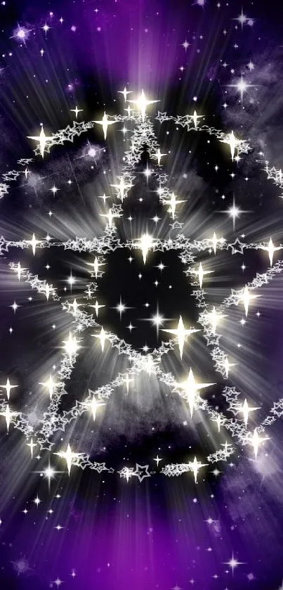 Starlit pentagram with a purple cosmic background.