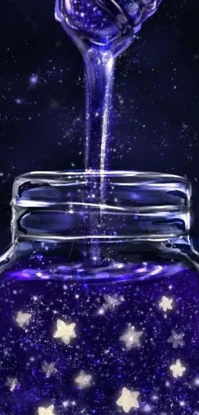 Purple galaxy jar with stars and cosmic glow.