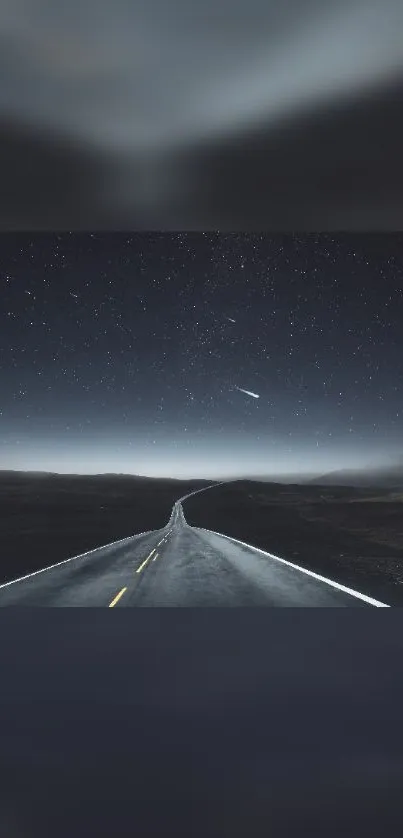 A long road disappearing under a starry night sky, perfect for mobile wallpaper.