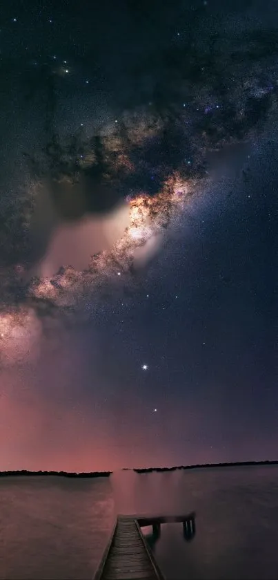 Beautiful night sky with Milky Way over peaceful lake.