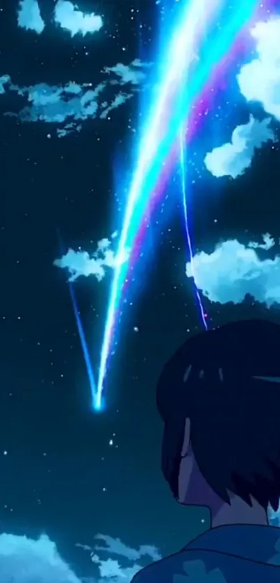 Anime night sky with shooting stars