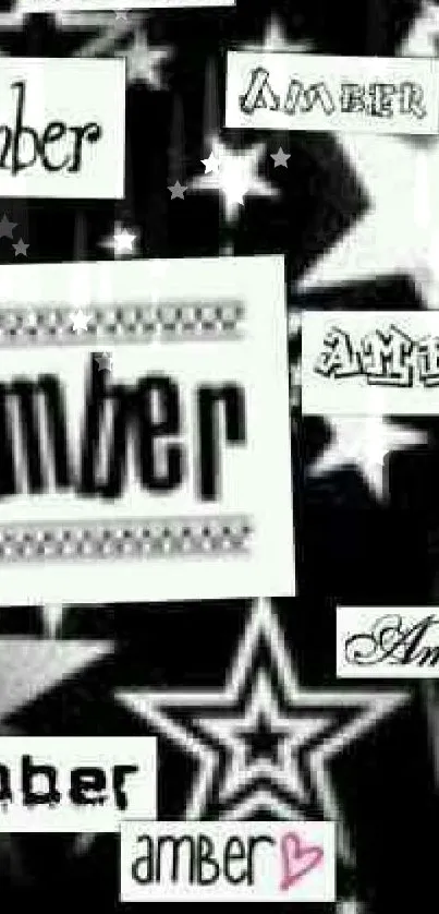 Black and white starry wallpaper with 'Amber' text design.