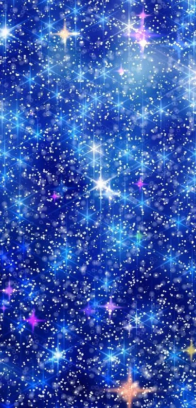 Starry blue galaxy wallpaper with sparkling cosmic stars.