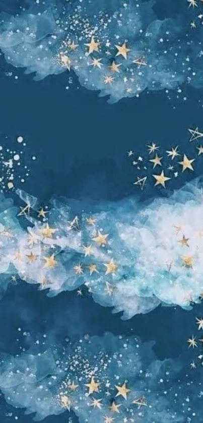 Starry sky wallpaper with golden stars on a dark blue background.