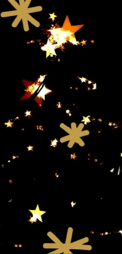 Festive starry night Christmas tree design on black wallpaper.