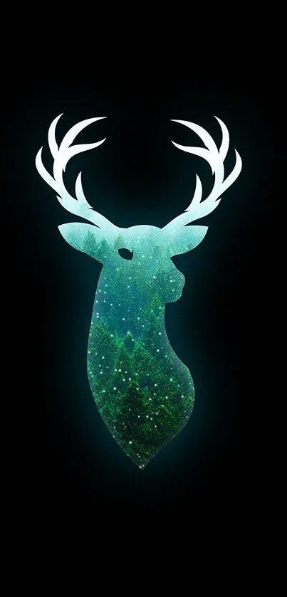 Deer silhouette with galaxy pattern on a black background.