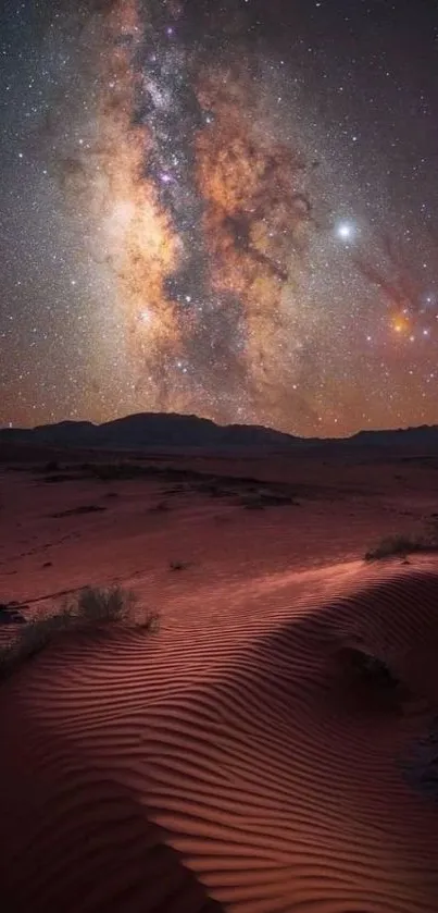 Milky Way and stars over a desert night landscape.