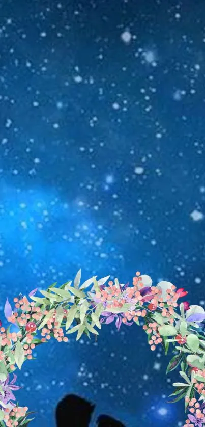 Starry night sky with floral arch.