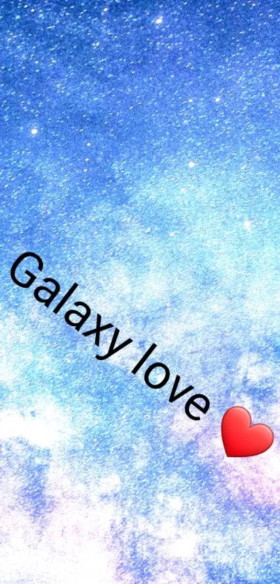 Starry galaxy wallpaper with heart emoji in blue.