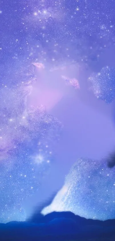 Starry galaxy wallpaper with a purple and blue cosmic night sky.