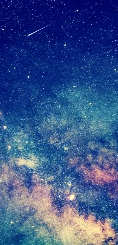 Starry galaxy wallpaper with vibrant cosmic colors and stars.