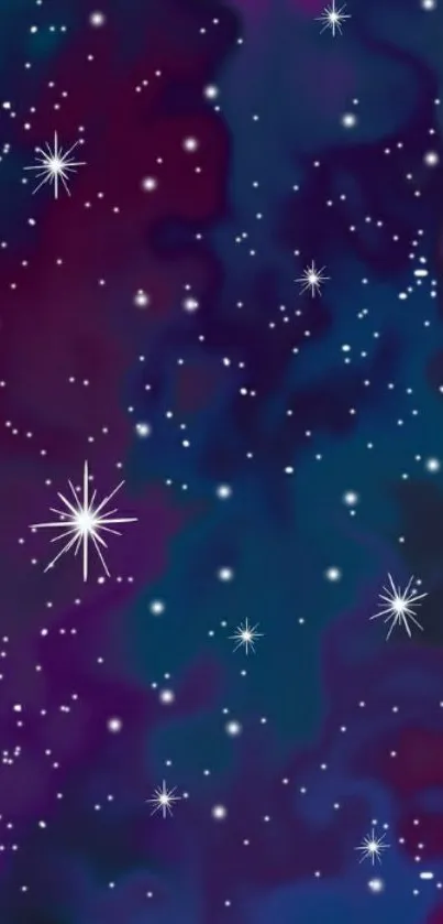 Starry galaxy wallpaper with purple hues and scattered white stars.