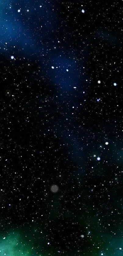 Starry galaxy night sky mobile wallpaper with blue and green hues.