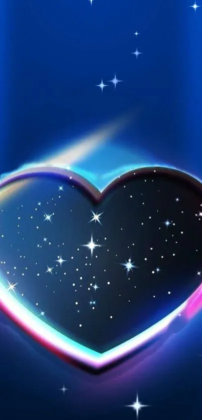 Starry heart glowing on a royal blue background with vibrant colors.