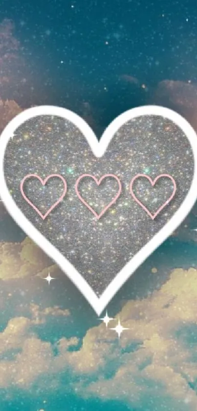 A starry heart with a teal cloud background, perfect for mobile wallpaper.