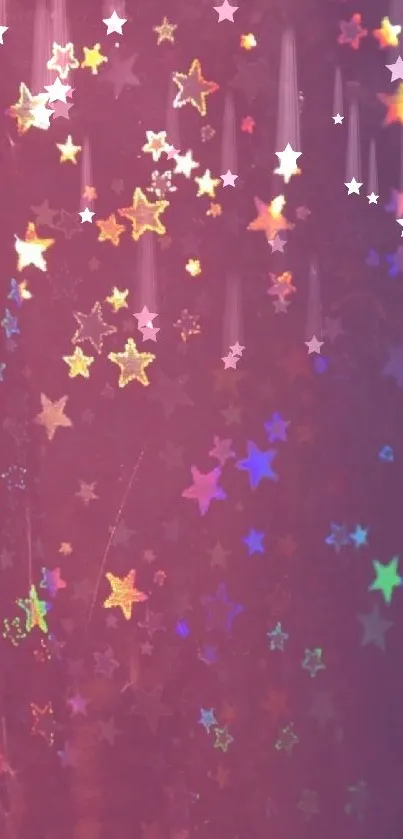 Holographic pink mobile wallpaper with colorful stars.