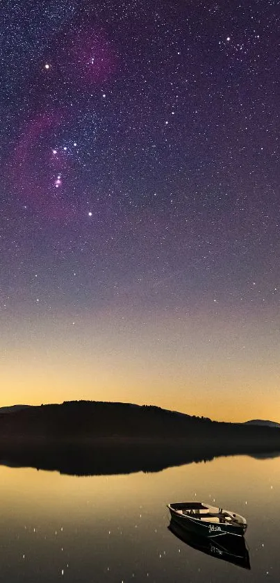 Serene lake under a starry night sky with gentle reflections.