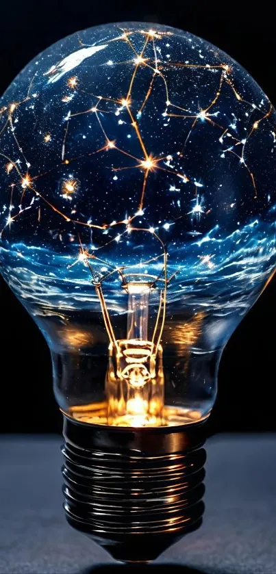 Lightbulb filled with starry galaxy in cosmic design.