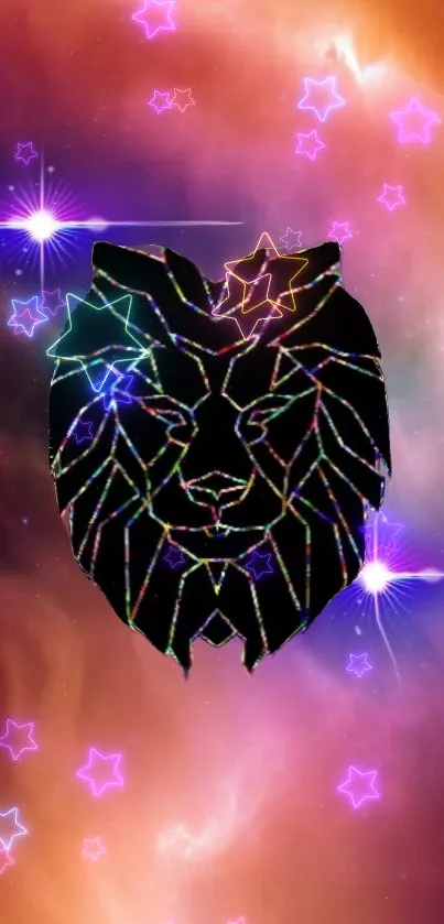 Mystical starry lion on a vibrant galaxy background wallpaper.