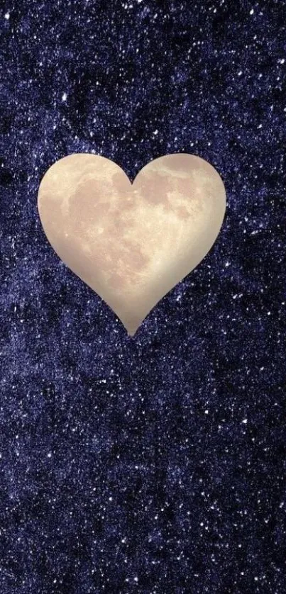 Heart-shaped moon on a starry dark blue background.