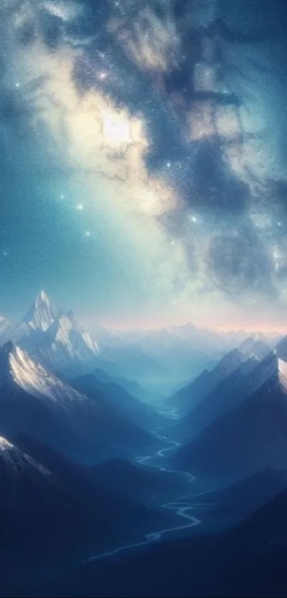 Starry mountain galaxy wallpaper with a serene night sky.