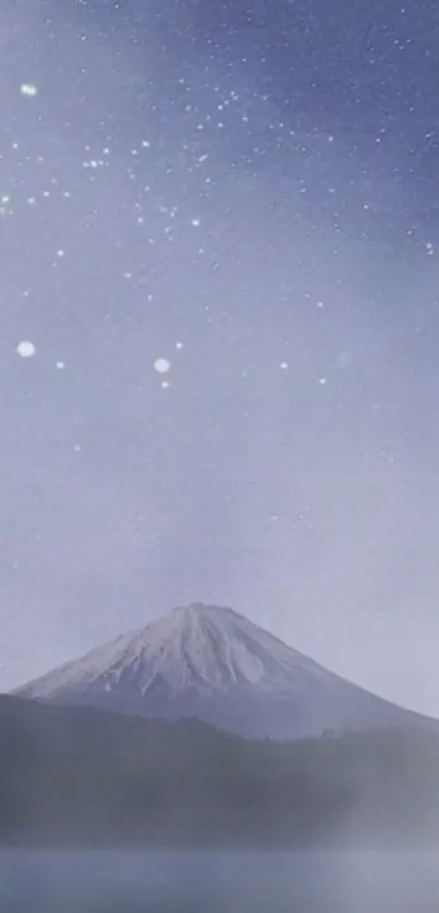 Starry night mountain landscape with serene sky and distant peak.