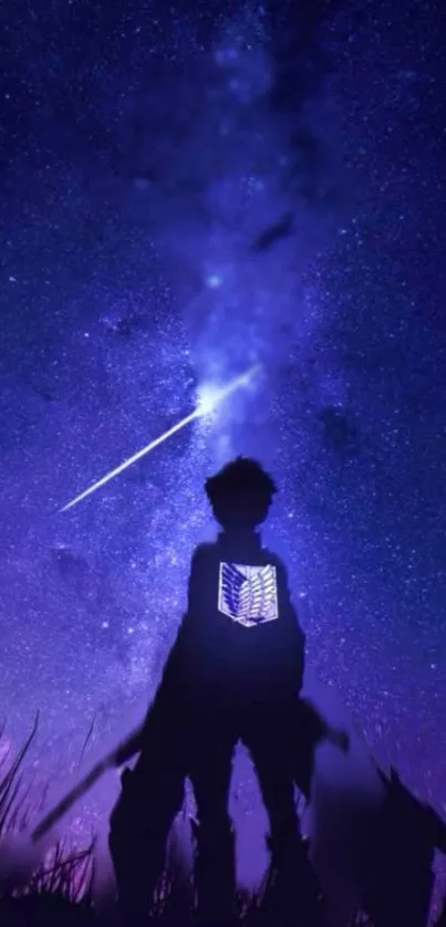 Anime silhouette against starry night sky.