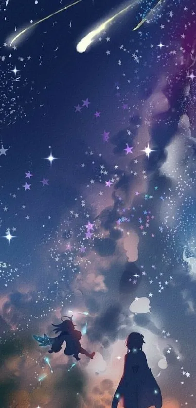 Anime wallpaper with starry night sky.