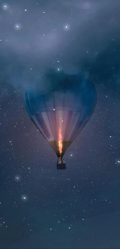 Hot air balloon floating in a starry night sky wallpaper.