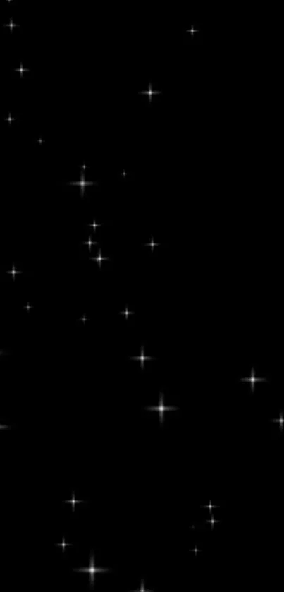 Starry night wallpaper with bright stars on a black background.