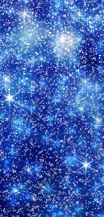 Blue starry night sky mobile wallpaper with sparkling stars.