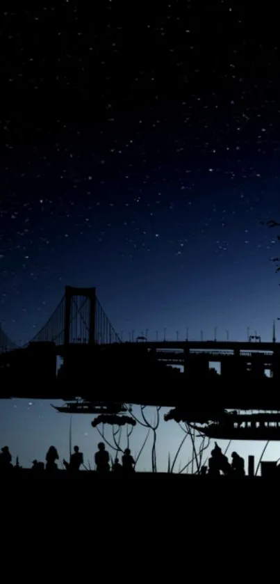 Silhouette of a bridge under a starry night sky.