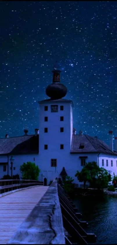 Mobile wallpaper of castle under starry night sky.