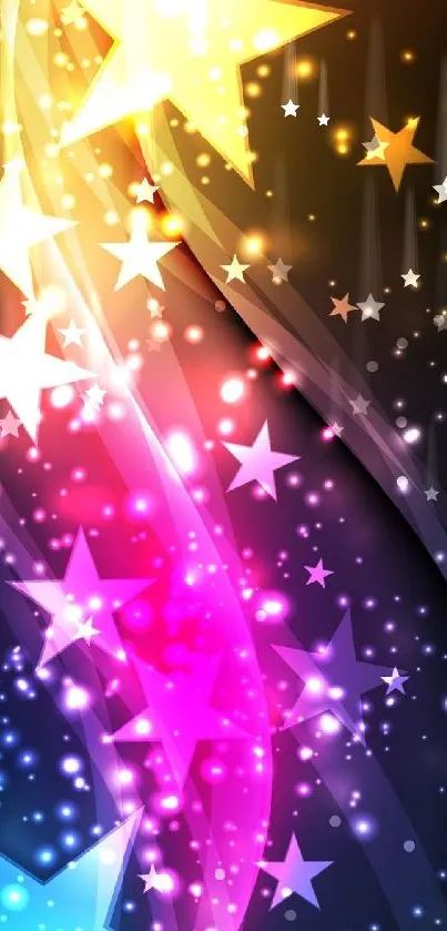 Colorful star wallpaper with abstract swirls on a mobile phone screen.