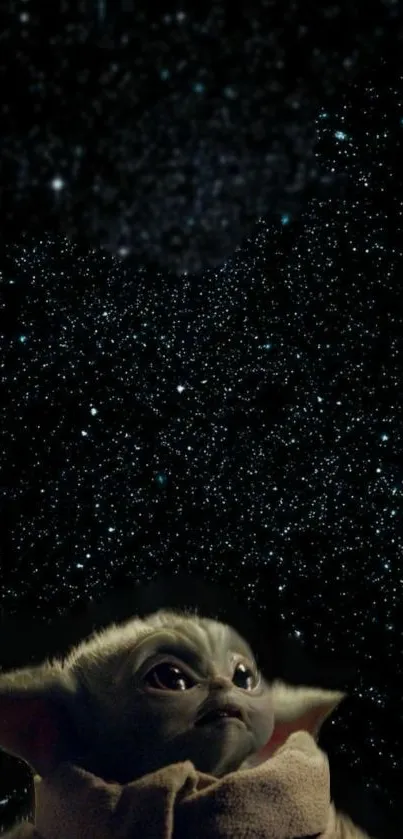 Adorable creature gazing at star-filled galaxy with a cosmic backdrop.