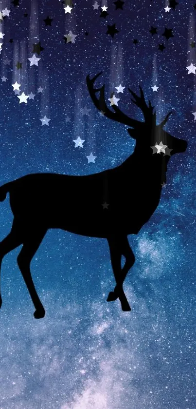 Deer silhouette under a starry night sky with galaxy background.