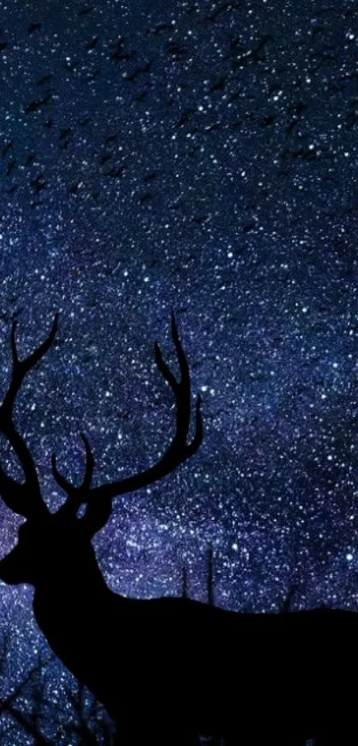 Deer silhouette against a starry night sky.