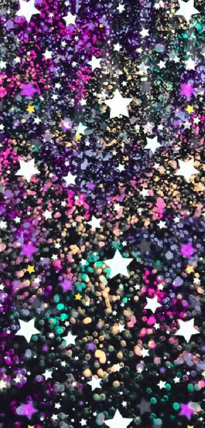 Colorful starry night glitter wallpaper with purple hues.