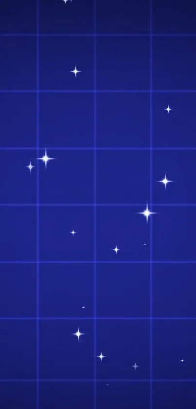 Blue starry night grid wallpaper with white stars.