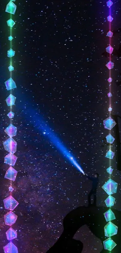 Starry Halloween night sky with silhouette and stars.