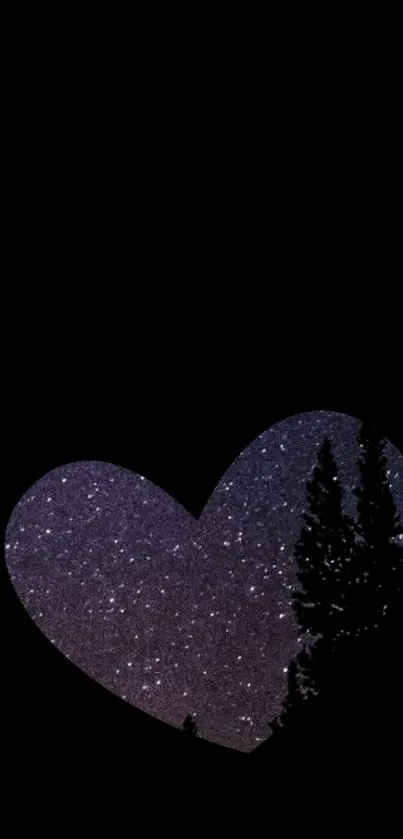 Heart-shaped cutout with starry night sky in wallpaper.