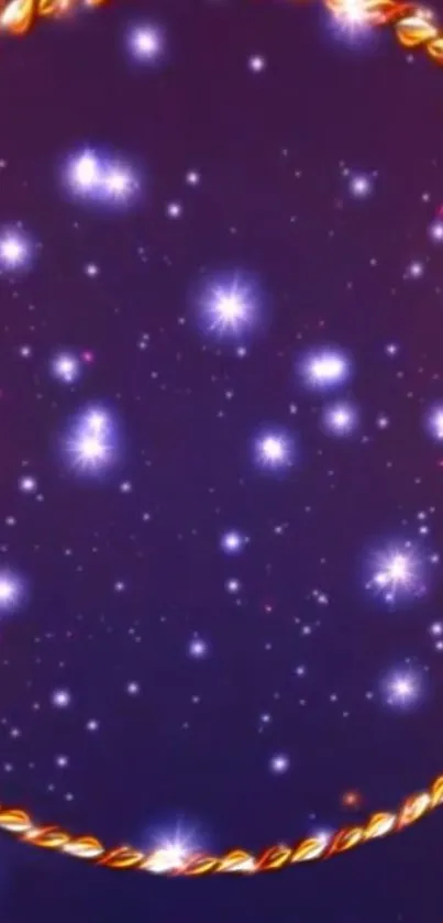 Purple starry night wallpaper with golden accents.