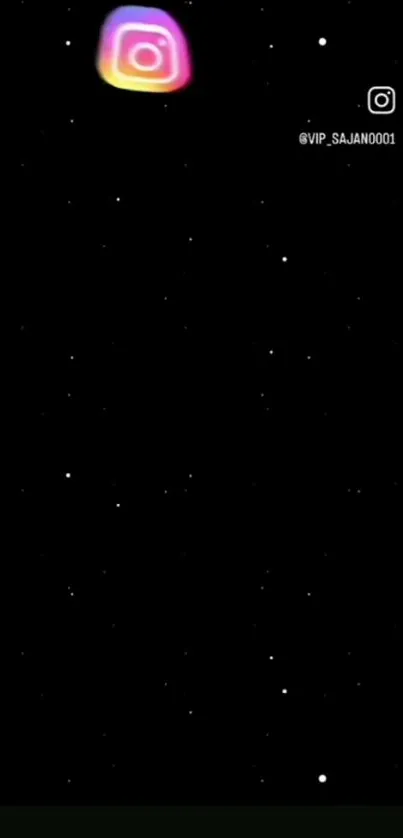 Starry night wallpaper with Instagram logo over black background.