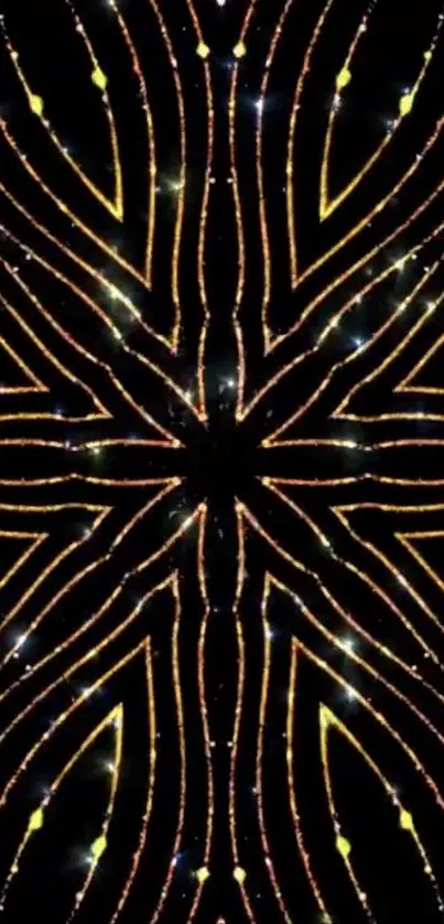 Starry abstract pattern with golden lines on black background.