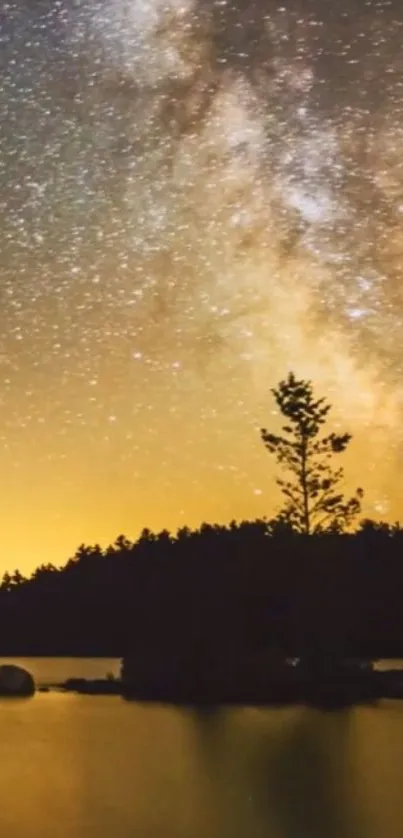 Serene lake under a star-filled sky at night.