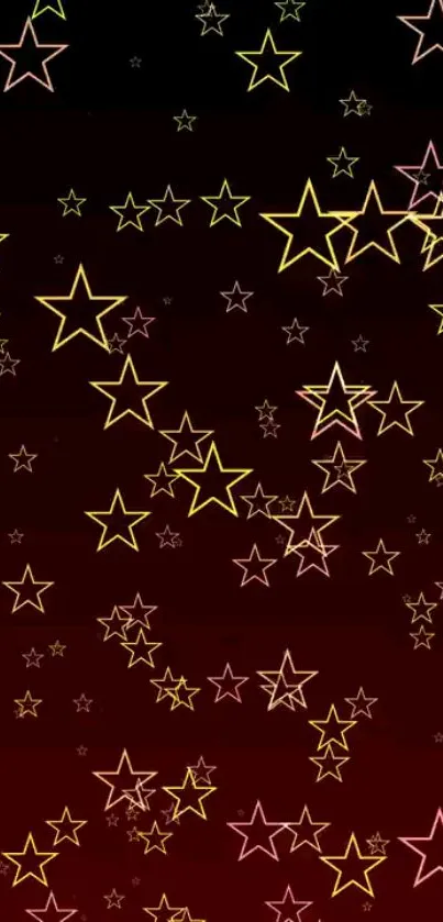 Starry night mobile wallpaper with golden stars on a dark gradient background.