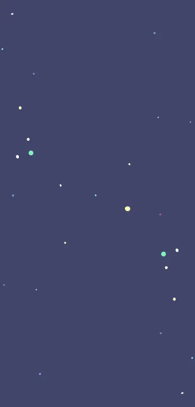 Minimalist starry night wallpaper with dark blue background and colorful specks.